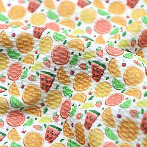 David Angie Summer Fruits Watermelon Printed Bullet Textured Liverpool Fabric 4 Way Stretch Spandex Knit Fabric by The Yard for Head Wrap Accessories (Fruit)