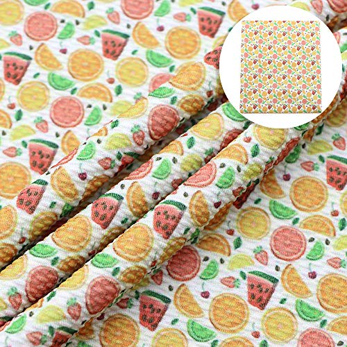 David Angie Summer Fruits Watermelon Printed Bullet Textured Liverpool Fabric 4 Way Stretch Spandex Knit Fabric by The Yard for Head Wrap Accessories (Fruit)