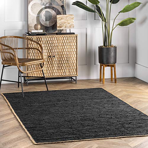 nuLOOM Koda Solid Leather Flatweave Area Rug, 3' x 5', Black