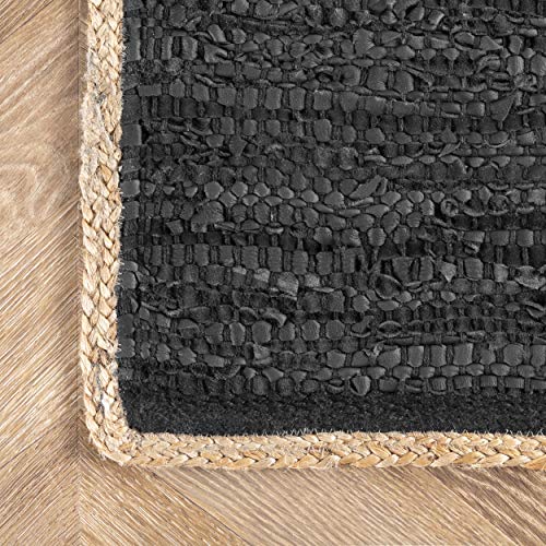 nuLOOM Koda Solid Leather Flatweave Area Rug, 3' x 5', Black