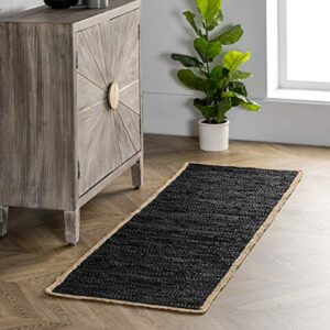 nuLOOM Koda Solid Leather Flatweave Area Rug, 3' x 5', Black