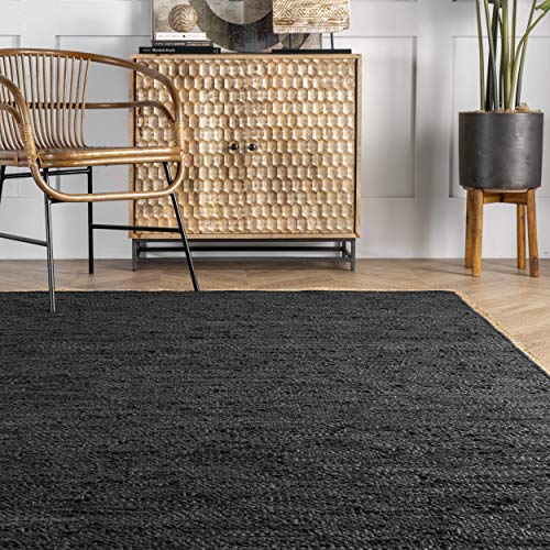 nuLOOM Koda Solid Leather Flatweave Area Rug, 3' x 5', Black