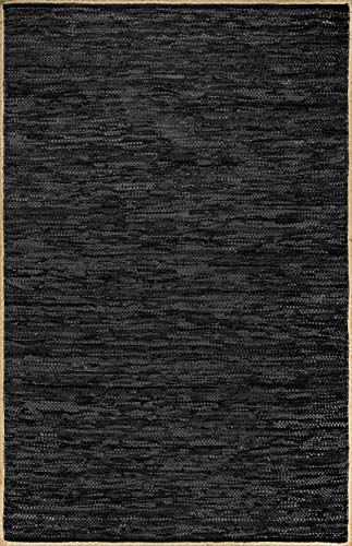 nuLOOM Koda Solid Leather Flatweave Area Rug, 3' x 5', Black