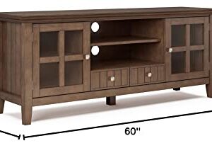 SIMPLIHOME Acadian SOLID WOOD Universal TV Media Stand, 60 Inch Wide, Transitional, for Flat Screen TVs up to 70 Inch, Rustic Natural Aged Brown