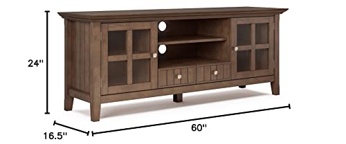 SIMPLIHOME Acadian SOLID WOOD Universal TV Media Stand, 60 Inch Wide, Transitional, for Flat Screen TVs up to 70 Inch, Rustic Natural Aged Brown