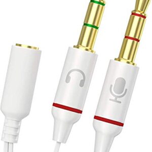 Headphone Audio Splitter, Gold Plated 3.5mm Female to 2 Dual 3.5mm Male Headphone Mic Audio Y Splitter Cable Adapter for Computer, PC, Laptop (White)