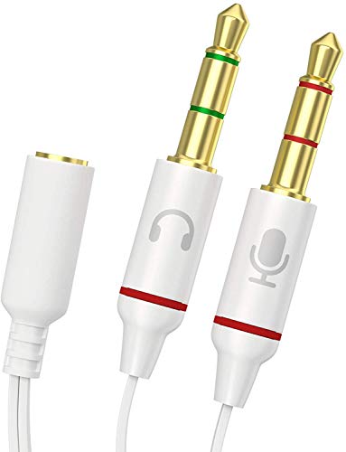 Headphone Audio Splitter, Gold Plated 3.5mm Female to 2 Dual 3.5mm Male Headphone Mic Audio Y Splitter Cable Adapter for Computer, PC, Laptop (White)