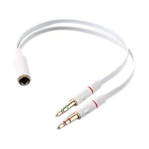 Headphone Audio Splitter, Gold Plated 3.5mm Female to 2 Dual 3.5mm Male Headphone Mic Audio Y Splitter Cable Adapter for Computer, PC, Laptop (White)