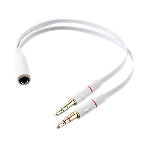 Headphone Audio Splitter, Gold Plated 3.5mm Female to 2 Dual 3.5mm Male Headphone Mic Audio Y Splitter Cable Adapter for Computer, PC, Laptop (White)