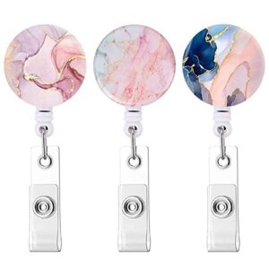 retractable badge holder reel id badge name holder with alligator clip for office worker doctor nurse (le-br-3pack pretty marble)