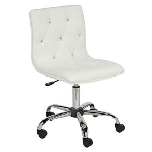 uptown club modern armless, low back tufted faux leather & adjustable swivel rolling computer task chair for home, office, study and vanity, set of 2, white