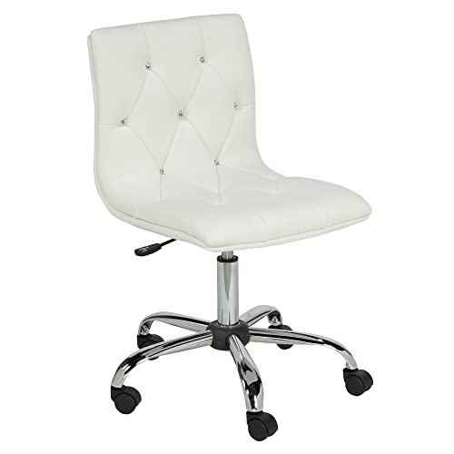 Uptown Club Modern Armless, Low Back Tufted Faux Leather & Adjustable Swivel Rolling Computer Task Chair for Home, Office, Study and Vanity, Set of 2, White