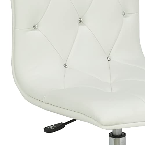 Uptown Club Modern Armless, Low Back Tufted Faux Leather & Adjustable Swivel Rolling Computer Task Chair for Home, Office, Study and Vanity, Set of 2, White