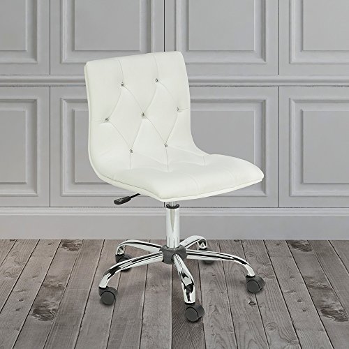 Uptown Club Modern Armless, Low Back Tufted Faux Leather & Adjustable Swivel Rolling Computer Task Chair for Home, Office, Study and Vanity, Set of 2, White