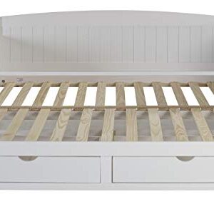 Alaterre Furniture Harmony Wood Daybed, Single, White Brazilian Pine Trundle Bed for Sleepovers with Kids, 2 Pull-Out Drawers, 220lbs Weight Capacity, Twin-Size Bed, Modern, Sturdy, Durable