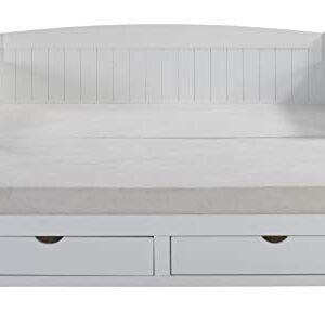 Alaterre Furniture Harmony Wood Daybed, Single, White Brazilian Pine Trundle Bed for Sleepovers with Kids, 2 Pull-Out Drawers, 220lbs Weight Capacity, Twin-Size Bed, Modern, Sturdy, Durable