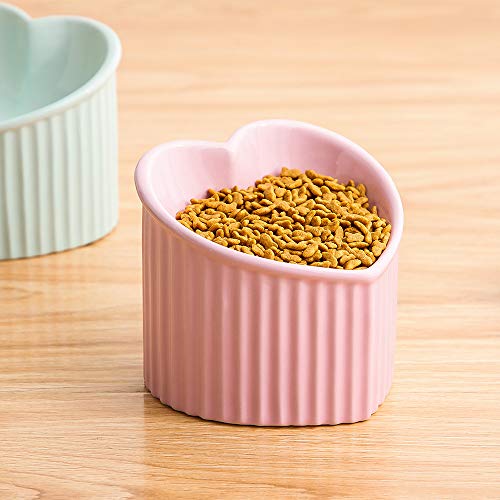 Pink Ceramic Raised Cat Bowls, Tilted Elevated Food or Water Bowls, Stress Free, Backflow Prevention, Dishwasher and Microwave Safe, Lead & Cadmium Free