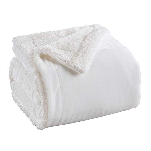 Great Bay Home Sherpa Fleece and Velvet Plush Full/Queen Throw Blanket White | Thick Blanket for Fall and Winter | Cozy, Soft, and Warm Fleece Throw Blanket | Cielo Collection