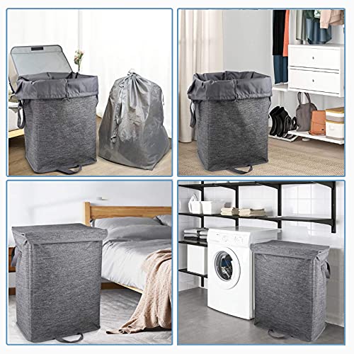 Robylin 99L Large Collapsible Laundry Hamper with Lid & 2 Removable Laundry Bags, Foldable Laundry Basket, Detachable Clothes Hamper for Nursery, Bedroom, Bathroom, College Dorm,etc, Grey