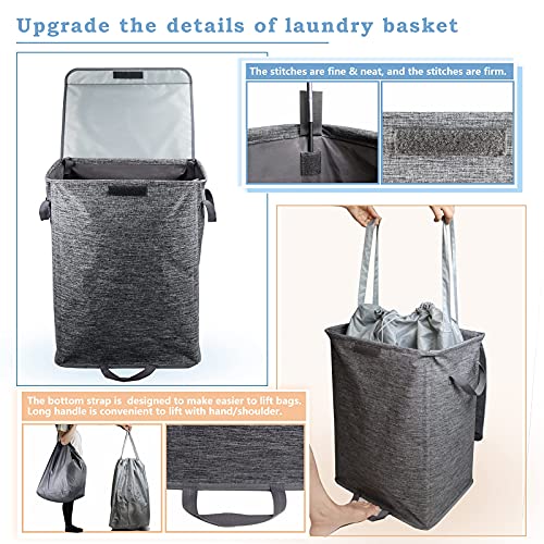 Robylin 99L Large Collapsible Laundry Hamper with Lid & 2 Removable Laundry Bags, Foldable Laundry Basket, Detachable Clothes Hamper for Nursery, Bedroom, Bathroom, College Dorm,etc, Grey