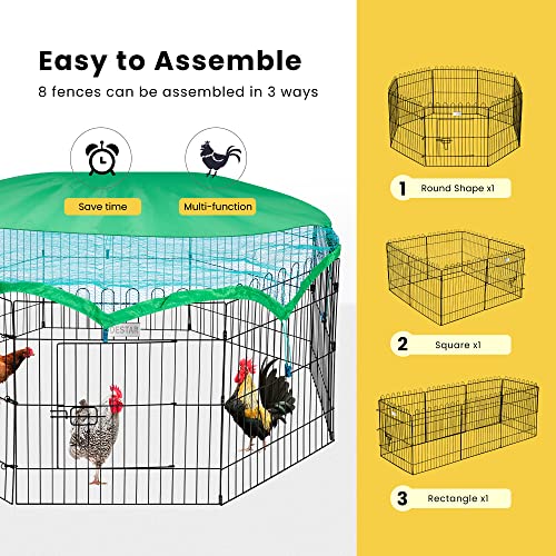 DEStar 8 Panel Foldable Outdoor Backyard Metal Coop Chicken Cage Enclosure Duck Rabbit Cat Crate Playpen Exercise Pen with Weather Proof Cover