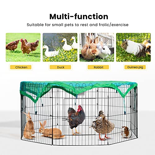 DEStar 8 Panel Foldable Outdoor Backyard Metal Coop Chicken Cage Enclosure Duck Rabbit Cat Crate Playpen Exercise Pen with Weather Proof Cover