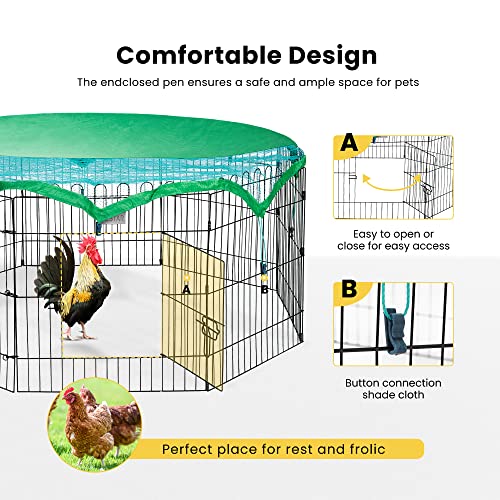 DEStar 8 Panel Foldable Outdoor Backyard Metal Coop Chicken Cage Enclosure Duck Rabbit Cat Crate Playpen Exercise Pen with Weather Proof Cover