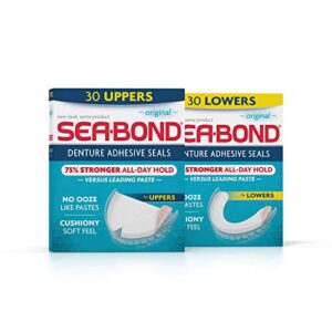 sea bond secure denture adhesive seals multipack, zinc free, all day hold, mess free, original uppers and lowers- 30 each