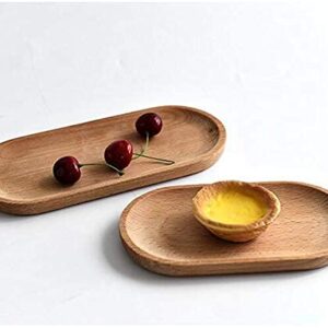 Mini Serving Tray for Jewellery Key Coin Set of 2, Oval Wood Natural Dessert Cup Tray, Small Wooden Cheese Plate, Tableware Decorative Tray