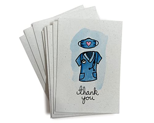 Blue Scrubs Thank You Cards - 24 Greeting Cards with Envelopes - Notecards for Nurses, Doctors, & Healthcare Workers