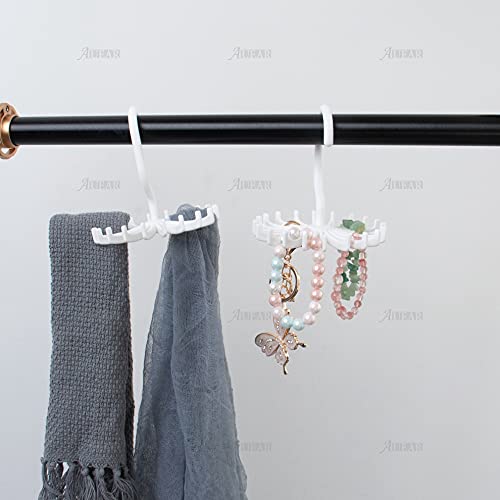 AUEAR, 8 Pack 360 Degree Rotating Scarf Hanger 20 Hooks Twirl Plastic Ties Hanger for Women Men Home Bedroom Supplies (White)