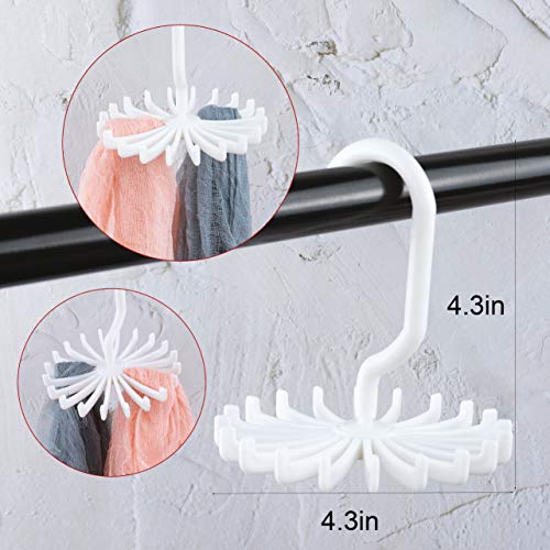 AUEAR, 8 Pack 360 Degree Rotating Scarf Hanger 20 Hooks Twirl Plastic Ties Hanger for Women Men Home Bedroom Supplies (White)