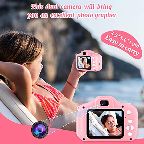 OZMI Upgrade Kids Selfie Camera for Girls, Children HD Digital Video Camera for Toddler, Christmas Birthday Gift for Girl Age 3-12, Toy Camera for 3 4 5 6 7 8 9 10 Year Old Girl with 32GB SD Card-Pink