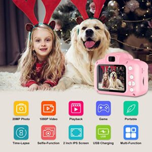 OZMI Upgrade Kids Selfie Camera for Girls, Children HD Digital Video Camera for Toddler, Christmas Birthday Gift for Girl Age 3-12, Toy Camera for 3 4 5 6 7 8 9 10 Year Old Girl with 32GB SD Card-Pink