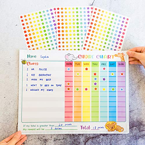 Youngever 16 Pack Laminated Dry Erase Chore Charts, Reusable Reward Chart for Classroom with 640 Star Stickers