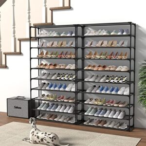 ty arts & culture 2 pack 10-tiers shoe rack organizer, sturdy metal pipes & durable non-woven fabric, space saving tall shoe rack hold 80-100 pairs, shoe rack for entryway (black)