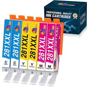 clorisun compatible 281 281xxl ink cartridge replacement for canon 281 cli-281xxl 281xxl for pixma tr8520 tr8620 ts6320 ts9120 ts8320 ts6320 ts6220 tr7520 ts6120 printer (cyan, magenta, yellow) 6 pack