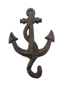 comfy hour 7.17" cast iron anchor decorative single key coat hook wall hanger, brown, antique & vintage collection