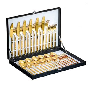 velaze 30 piece gold silverware set for 6 with fancy gift box, premium stainless steel flatware set, mirror polished cutlery, durable forks spoons and knives set, kitchen utensils sets