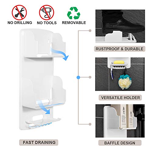 Shower Caddy - Plastic Shower Organizer Hanging, No Drilling Bathroom Organizer with 6Hook, Baffle Anti-drop Design, Removable Shower Holder for Shampoo and Soap is Easy to Clean