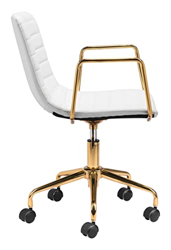 Zuo Modern - Eric Office Chair White & Gold - Modern - Seating - Steel, Foam, 100% Polyurethane - Indoor - 35.4in Height