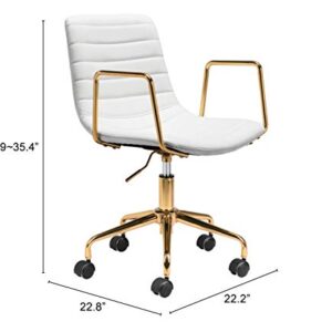 Zuo Modern - Eric Office Chair White & Gold - Modern - Seating - Steel, Foam, 100% Polyurethane - Indoor - 35.4in Height