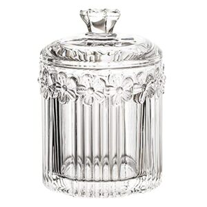 crystal glass relief flower candy dish swab box storage jar with lid