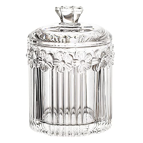 Crystal Glass Relief Flower Candy Dish Swab Box Storage Jar with Lid