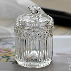 Crystal Glass Relief Flower Candy Dish Swab Box Storage Jar with Lid