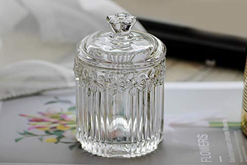 Crystal Glass Relief Flower Candy Dish Swab Box Storage Jar with Lid