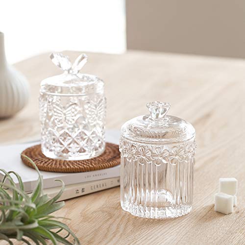 Crystal Glass Relief Flower Candy Dish Swab Box Storage Jar with Lid