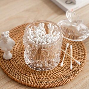 Crystal Glass Relief Flower Candy Dish Swab Box Storage Jar with Lid