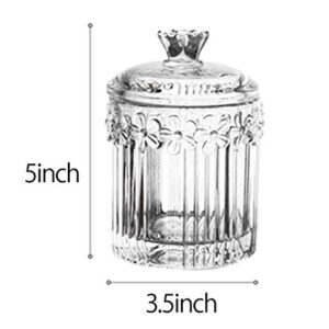 Crystal Glass Relief Flower Candy Dish Swab Box Storage Jar with Lid