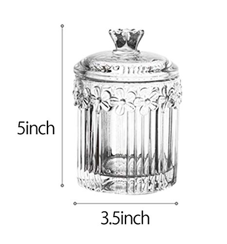 Crystal Glass Relief Flower Candy Dish Swab Box Storage Jar with Lid